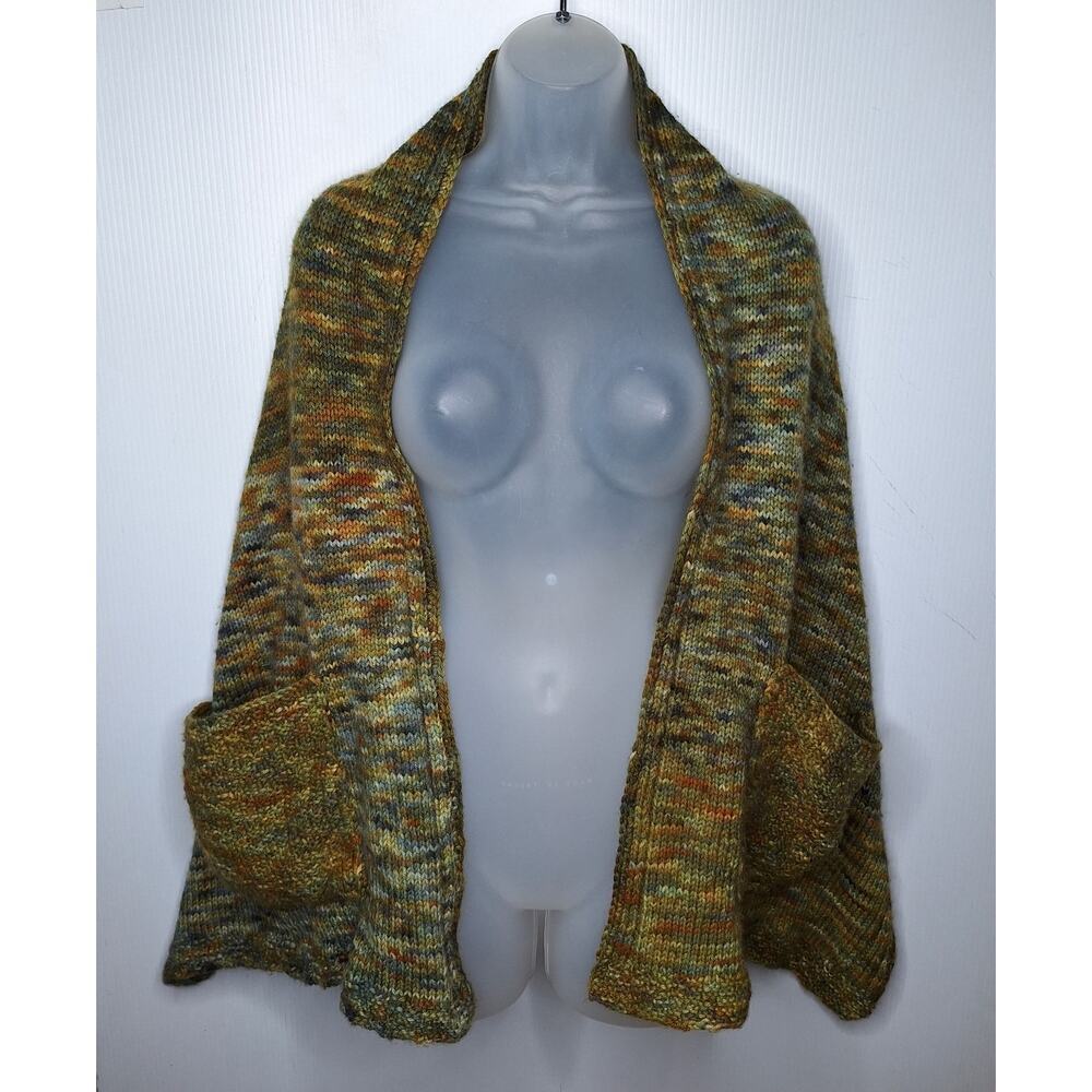 Handknit Oversized Scarf Shrug Wrap Pockets Fairy Grunge Goblin Forest Chunky